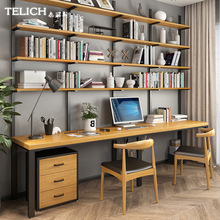 美式实木书桌家用电脑桌带书柜商用多人电脑桌创意带抽屉办公桌子