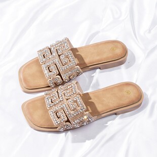 Ladies slippers plus size cross-border girls flat sandals fashion rhinestone European American slippers Zimbabwe