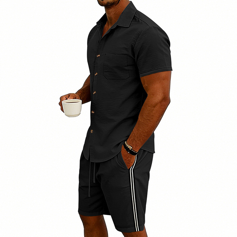 Set uomo estivo con camicia a maniche corte e pantaloncini a righe_voghion.com