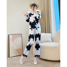 三宅度假套装女2025春秋休闲宽松显瘦开衫上衣两件套气质褶皱妈妈