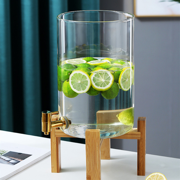 Jugo de vidrio puede beber cubo con grifo comercial limón jugo cubo gran capacidad sellada enzima cubo jugo trípode