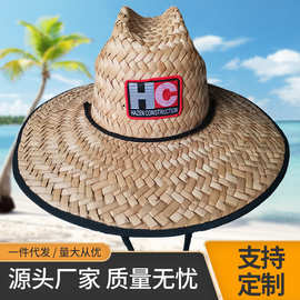 厂家定制贴布草帽 夏日户外旅行外出遮阳编织草帽拼接蒲草大沿帽