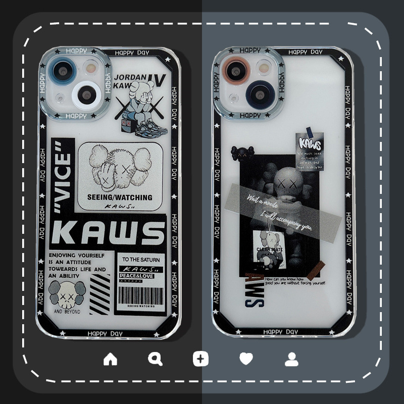 Fashionable Brand Kaws Apple 15Promax Suitable for Iphone12 Transparent 11 Violent Bear 13 All-Inclusive Xr Mobile Phone Case Cover