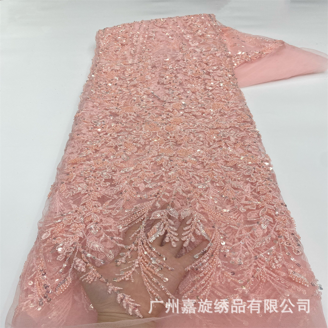 Vestido de novia europeo y americano blanco con cuentas planta patrón moda encaje tela bordada industria pesada tubo de cuentas lentejuelas encaje beaded