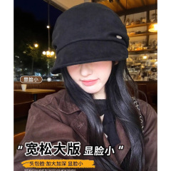 日系复古麂皮绒贝雷帽子女款2025新款大头围堆堆帽百搭云朵画家帽