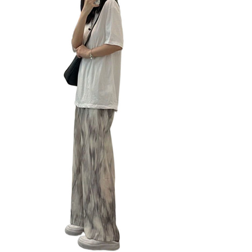 Women's Summer Thin Design High-Waisted Loose Ice Silk Gradient Straight Leg Pants