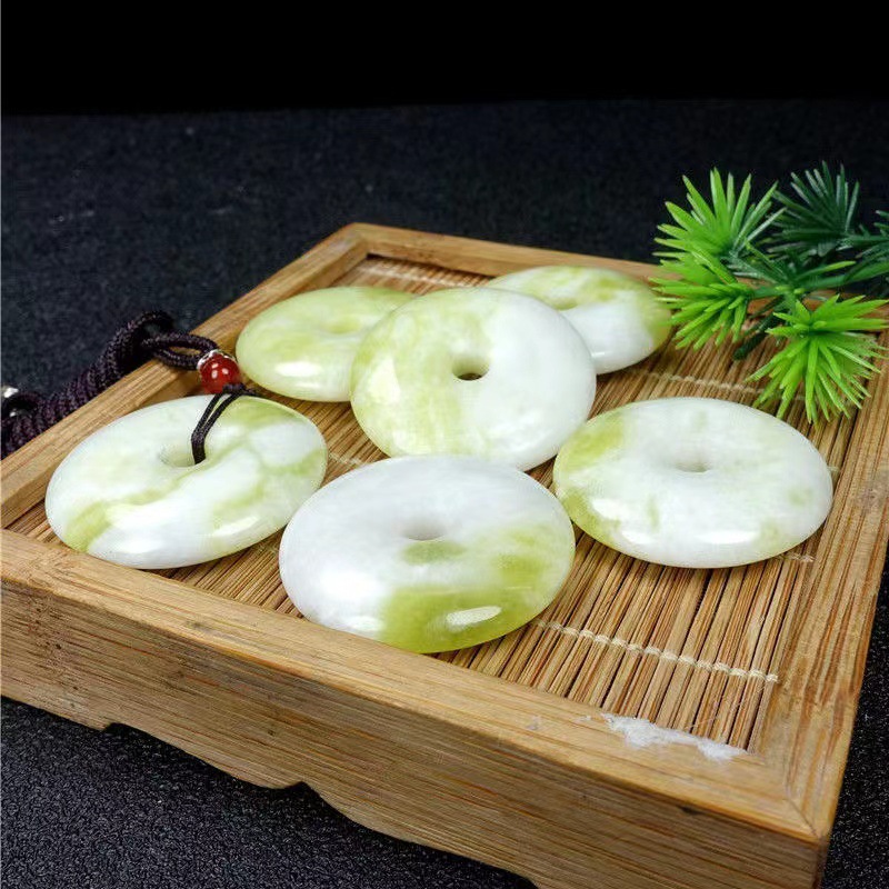 智贝详情图_6天然蓝田玉平安扣吊坠汉白玉墨玉玉坠子玉石挂件福