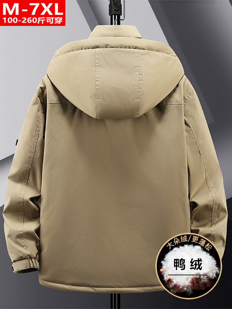 Invierno de moda de los hombres de calidad de parche tridimensional bolsa abajo chaqueta de grasa más tamaño suelta resistente al frío caliente chaqueta con capucha