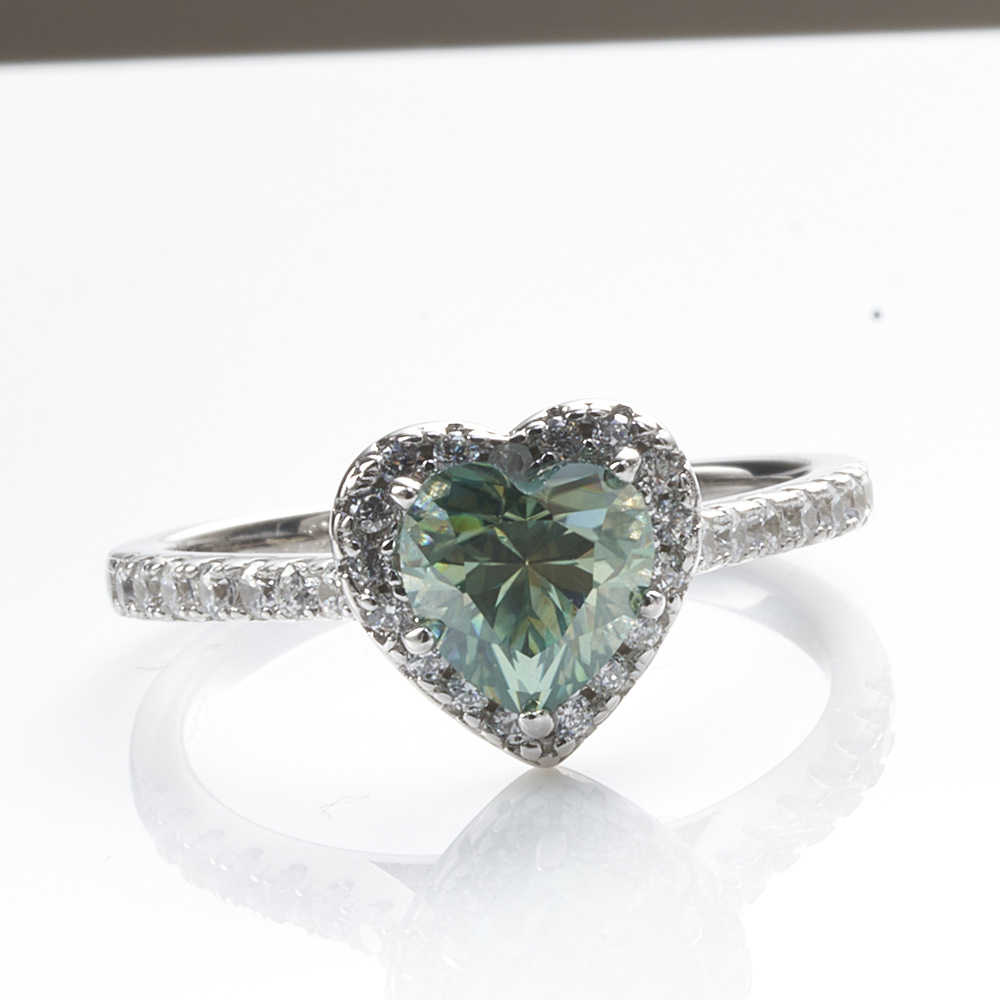 Anillo rosa azul verde de moissanita, anillo de moissanita de plata en forma de 1 quilate de forma de corazón