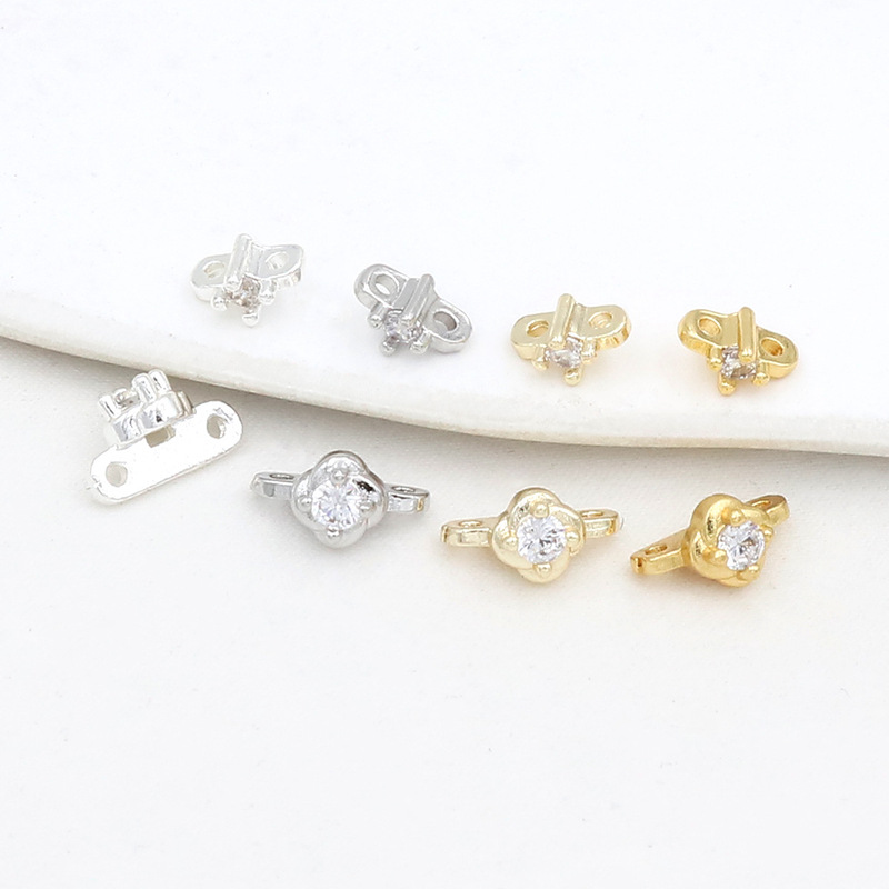 18K Real Gold Color-Preserving Double-Hole Clasp Spacer Micro-Inlaid Zircon Necklace Bracelet Spacer Beads Jewelry Making Materials D43