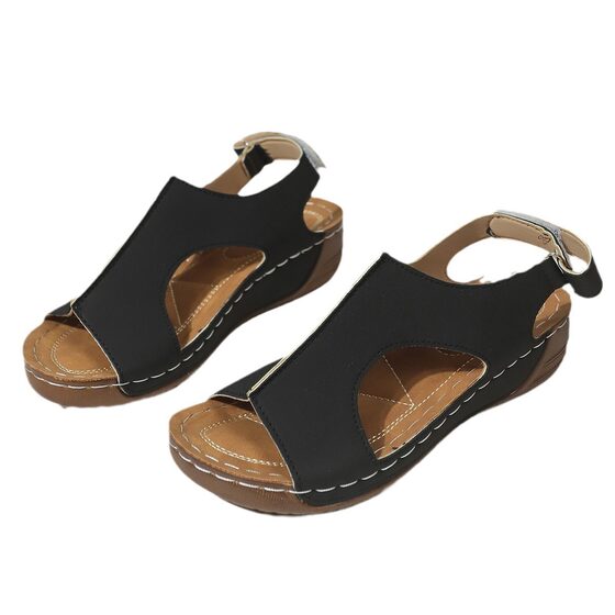 Southeast Asia Foreign Trade plus size Velcro Platform Sandals Women's Cross-border Car Stitching Breathable Hollow Wedge Sandals