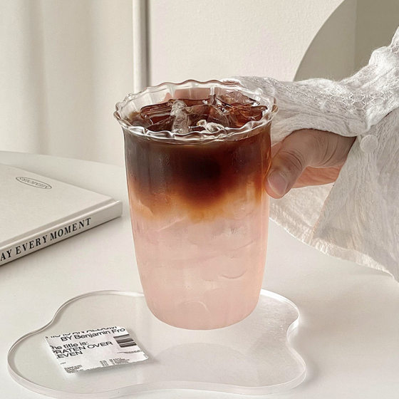 Heat-resistant Glass Coffee Cup Household Vertical Pattern Simple Transparent Cold Extraction Bubble Water Cup Ice American Milk Latte Cup