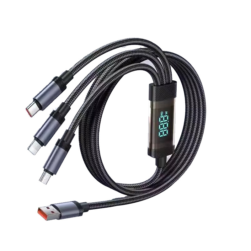 240W hızlı şarj kablosu kalın örgülü kablo dijital ekran üçü bir arada şarj kablosu Apple Huawei OPPO Android için uygun toptan