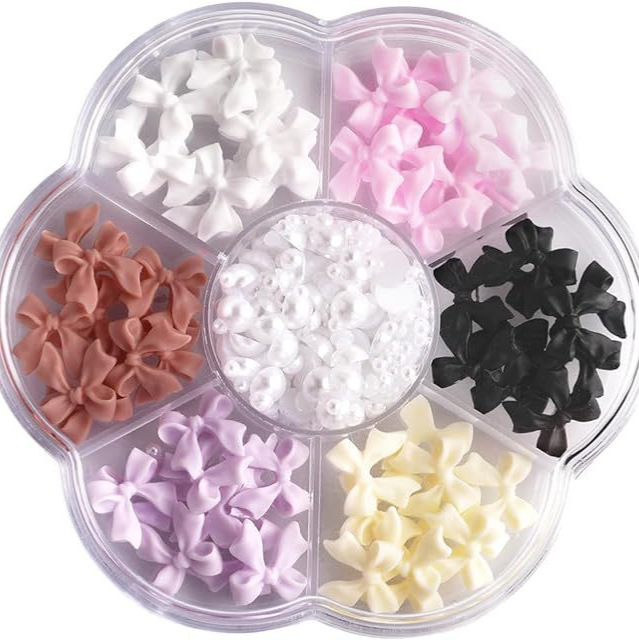 Cross border color bow nail nail plum box crystal, 3D bow color nail pendant suit