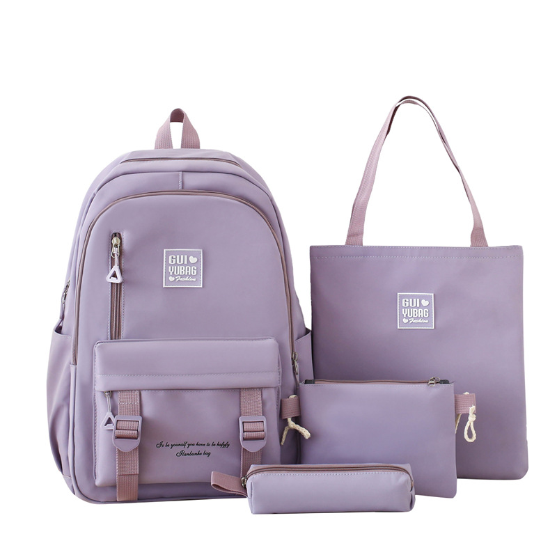 Kids Backpacks New Style Student Schoolbag Solid Color Simple Backpack Female Large Capacity Student Four Piece Set Multifunctional Schoolbag Handbag_voghion.com