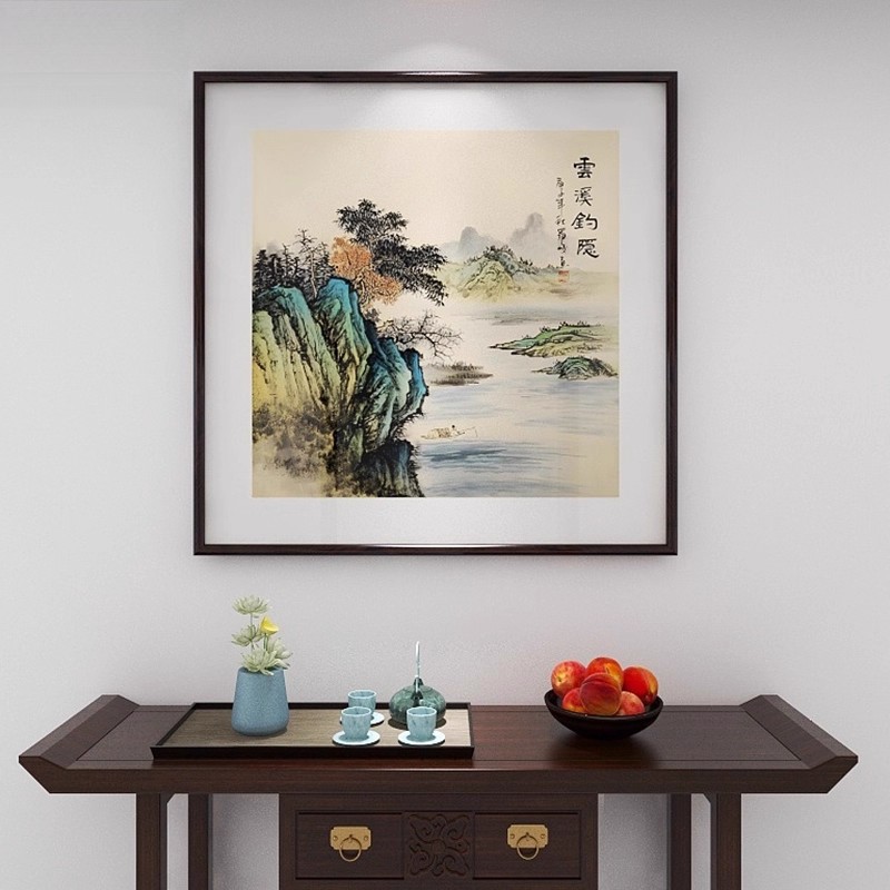 新中式山水画国画客厅挂画装饰画斗方玄关风景画字画挂画过道壁画