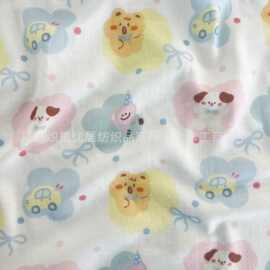 全棉数码印花纱布卡通条纹花棉布40支双层纱面料春秋居家服装面料