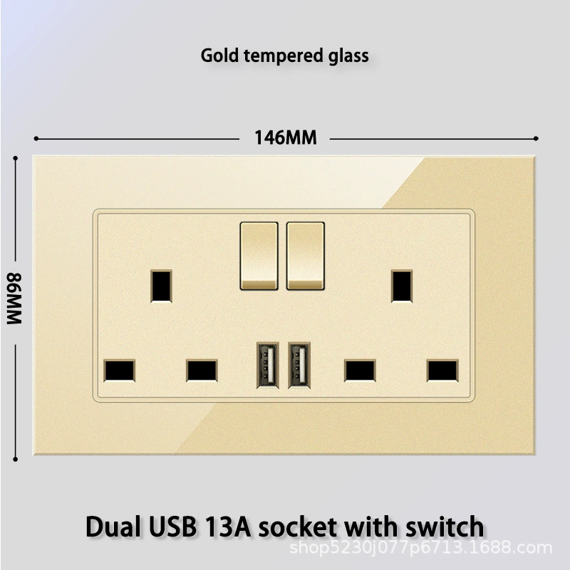 Золотое закаленное стекло в стиле Гонконг и Макао 13A с USB-вилкой электрический выключатель панель пористая Type-C