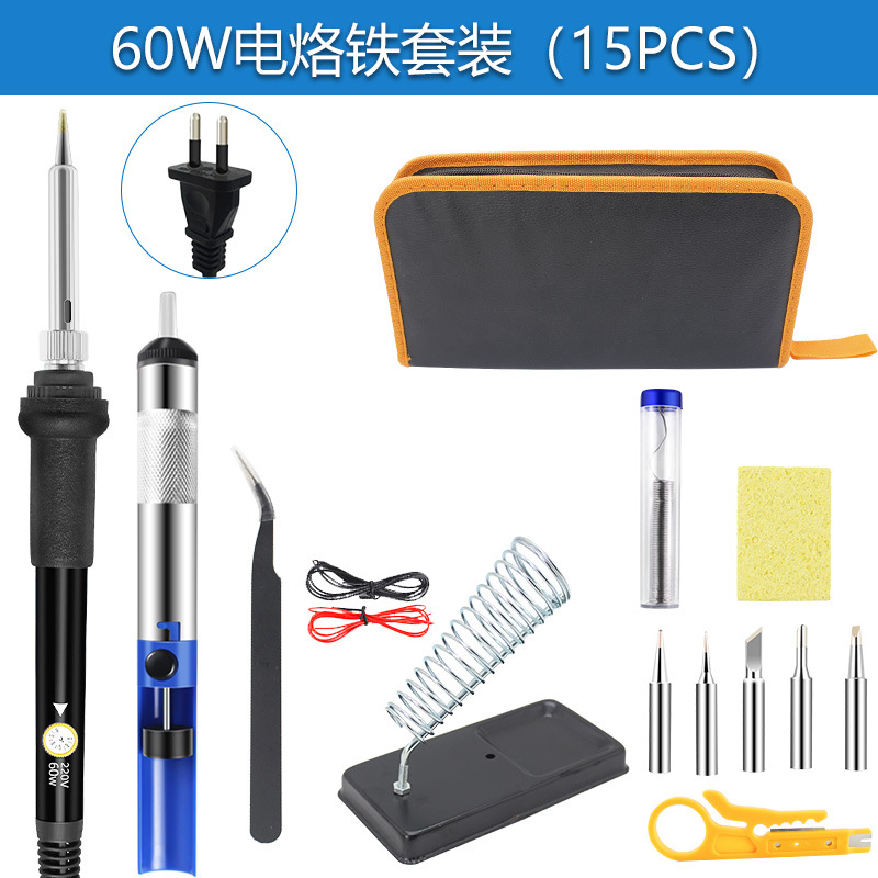Soldador Eléctrico de Temperatura Ajustable Transfronterizo de 60W, Pluma de Soldar para Reparaciones Domésticas, Estándar Europeo 220V, Kit de Herramientas de Soldadura