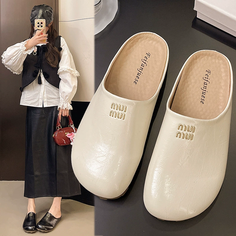 Birkenn обувь на толстой подошве женская 2025 новая французская сандалия ретро-булочка половинная тапочка плоская подошва ленивая повседневная обувь Мюллер