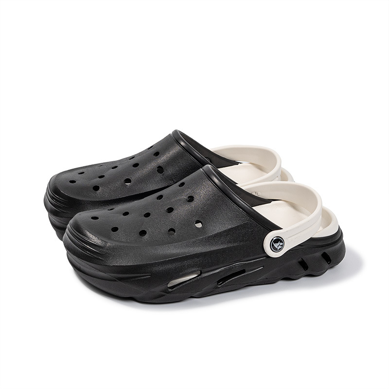 2024 verano nuevo gran tamaño agujero zapatos de playa para hombres cabeza de bolso grueso hueco dos zapatillas frías al por mayor