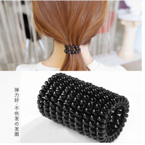 Black Telephone Line Hair Ring Women's Korean Style New Simple Thick Plus Size Student Traceless Hair Tie Rubber Band Head Rope Black Telephone Line Hair Ring Women's Korean Style New Simple Thick Plus Size Student Traceless Hair Tie Rubber Band Head Rope