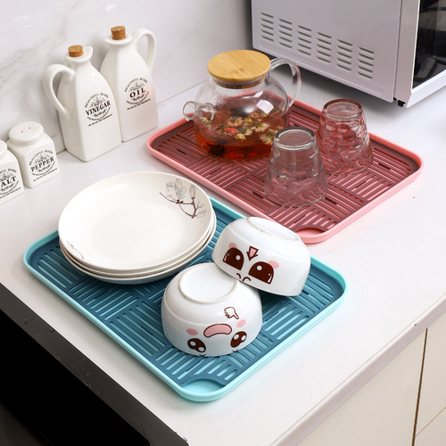Water cup drain tray home living room double-layer tray rectangular tea tray fruit plate plastic creative drain basket rack