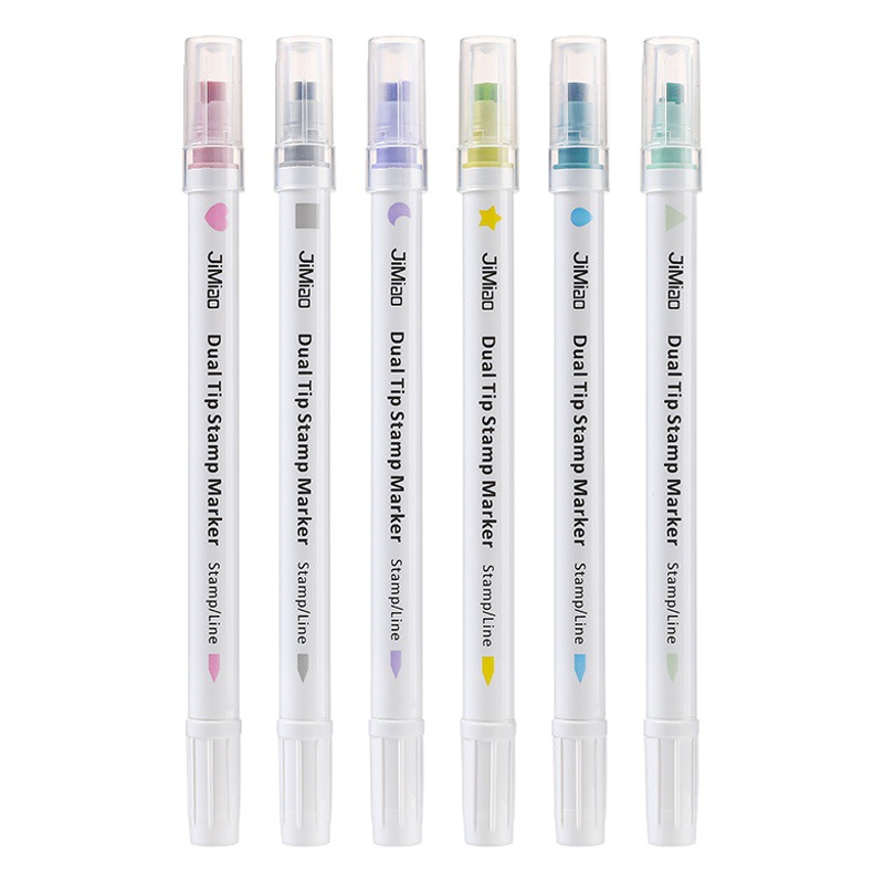 Niños DIY tarjeta de felicitación de la pluma nuevo patrón de doble cabeza creativo marcador pluma Sello pluma estilo japonés pequeño Qing cuenta novato cepillo