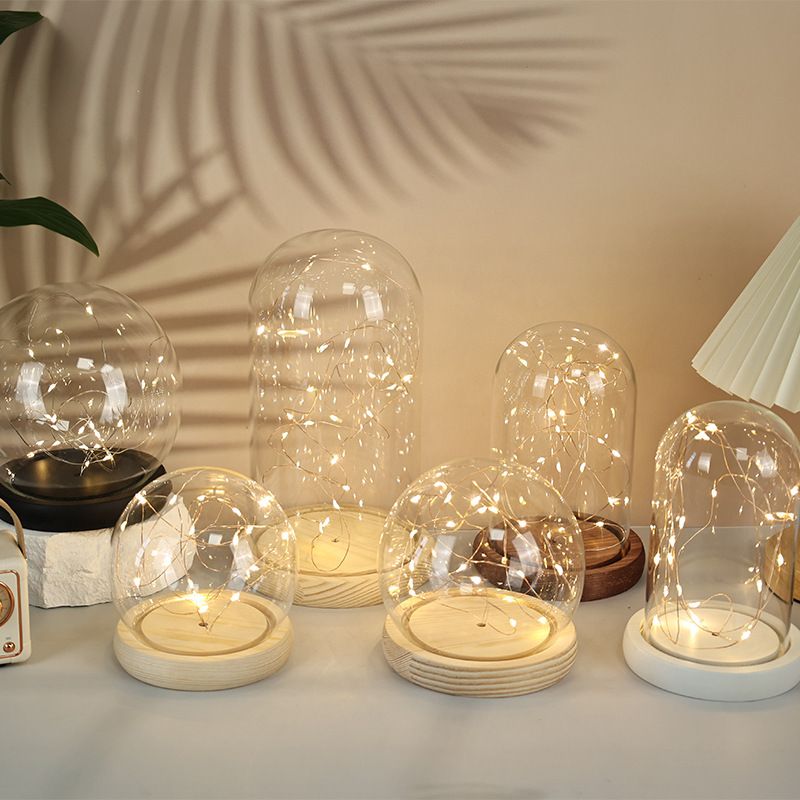 Transparent Eternal Flower Glass Cover Base String Light Cover Desktop Decoration Ornament Soft Clay Figurine Cover High Borosilicate