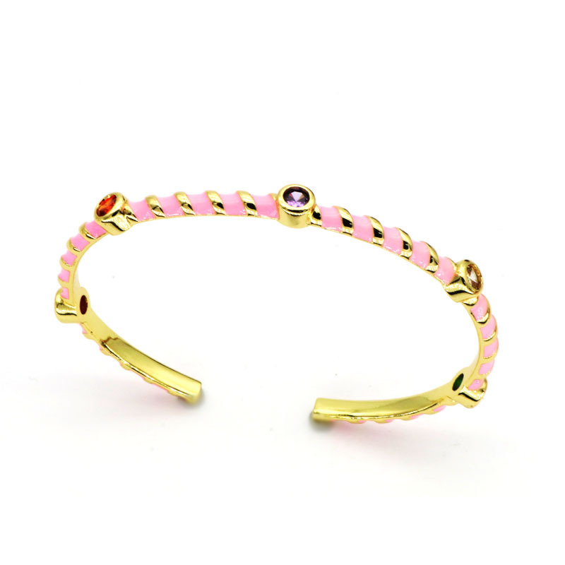 Fashion Round Copper Enamel Inlay Zircon Bangle 1 Piece