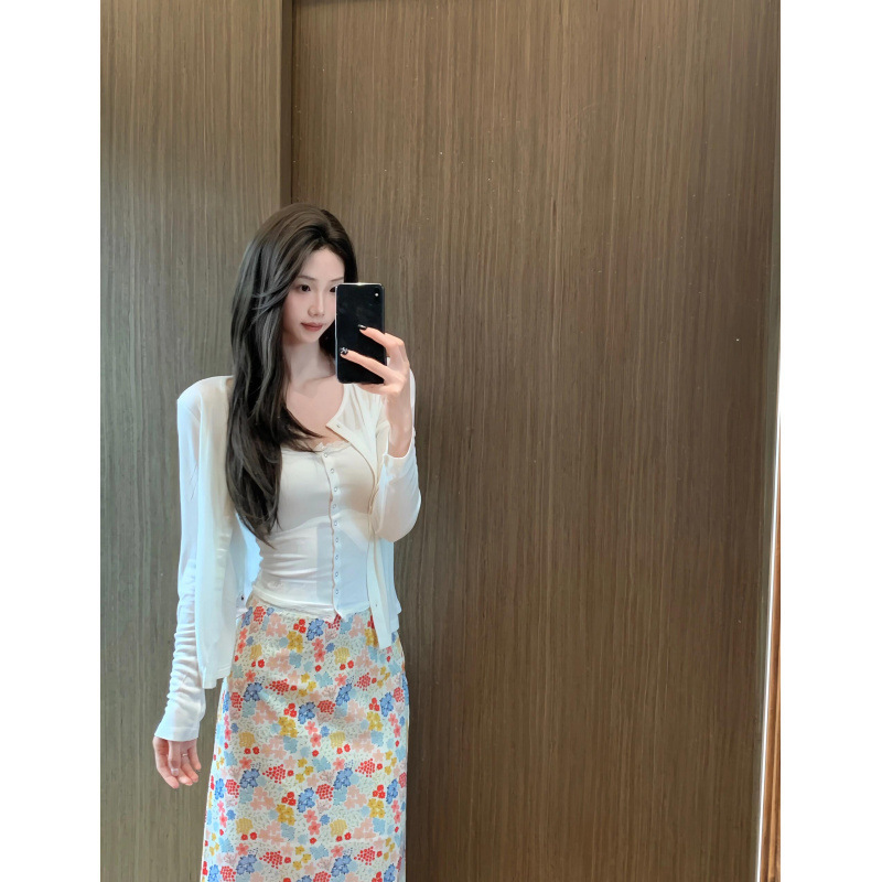 3つの完全な標準、Tmall品質、5ラインエッジの花柄スカート、女性の新しい夏のスリムロングスカート|undefined