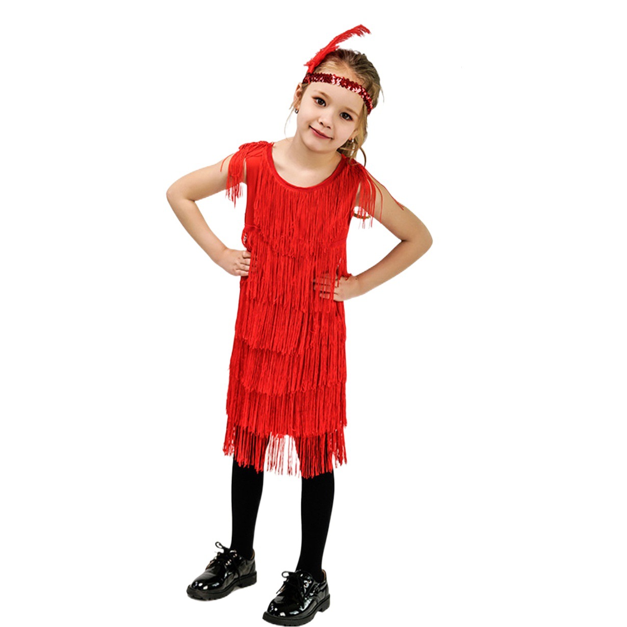 Las niñas de los niños retro Latino danza rendimiento ropa borla Falda de baile de las niñas borla fiesta etapa rendimiento ropa