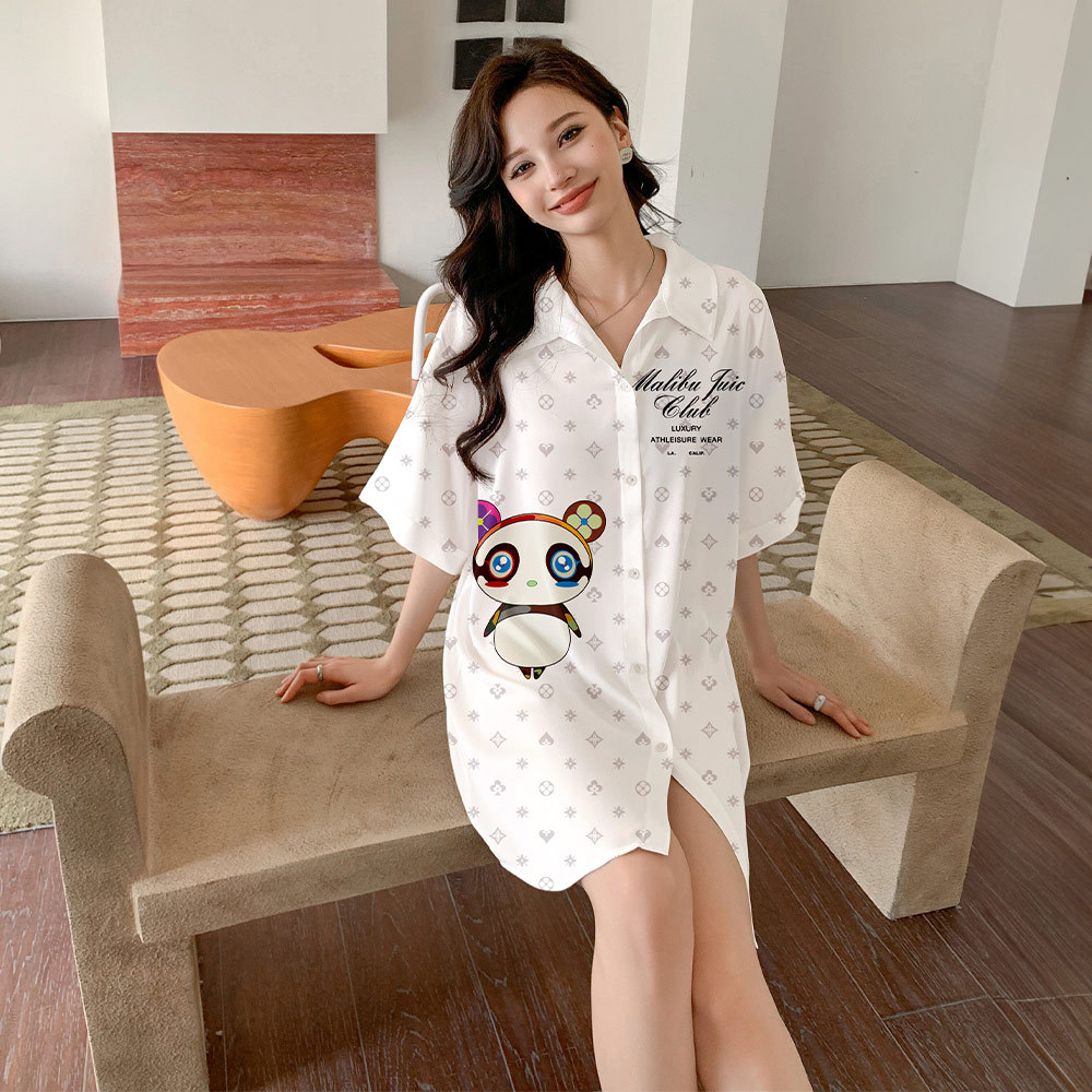 Yaoting nuevo pijama de gasa de satén para mujer Camisa de manga corta de verano camisón ropa de hogar suelta drapeada SQ3524