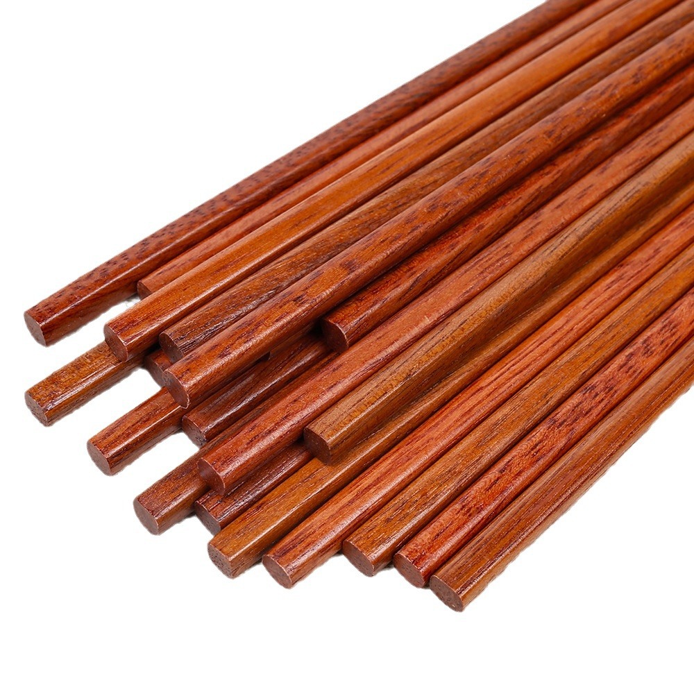 Palillos de madera maciza para el hogar 25cm Palillos de madera de columna roja 10 pares, antideslizantes, no fáciles de mohosos, vajilla de madera tallada al por mayor