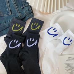 襪子女韓版治癒黑白笑臉趣味運動休閒短襪女潮流設計感棉襪子學生
