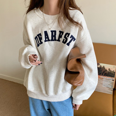 2025年秋新作 刺繍文字入り 薄手スウェットシャツ レディース ゆったり ラウンドネック おしゃれ 学生 長袖トップス アウター