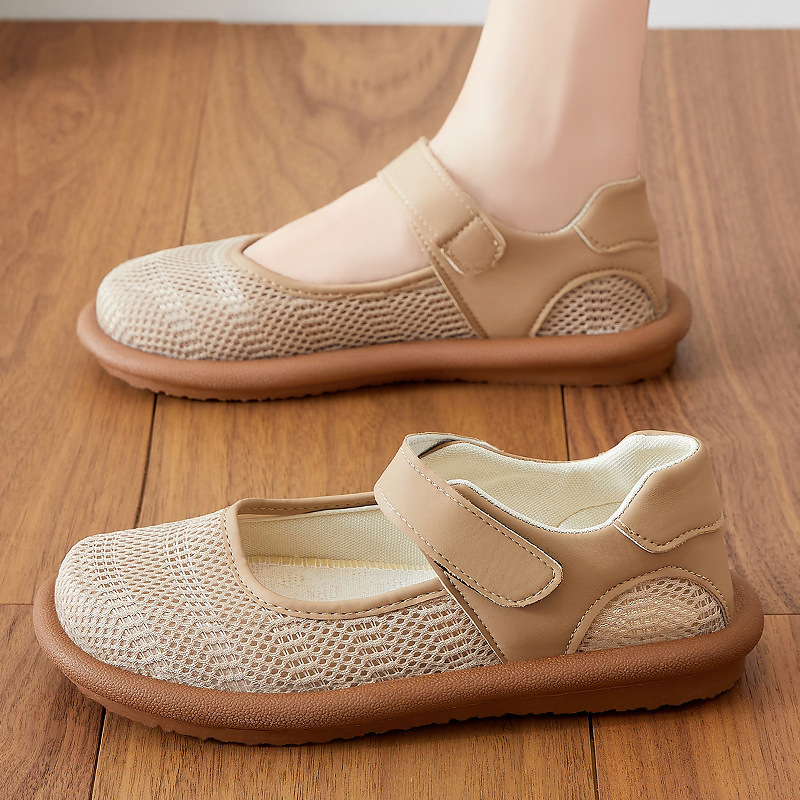 Zapatos mujer verano transpirable zapatos para madres de mediana edad y ancianas, suela suave, pies no cansados, zapatos individuales, zapatos de leche, suela suave casual, zapatos de tela para mujer
