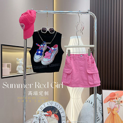 女童無袖背心短裙套裝2024夏裝中大童洋氣時髦半身裙子背心兩件套