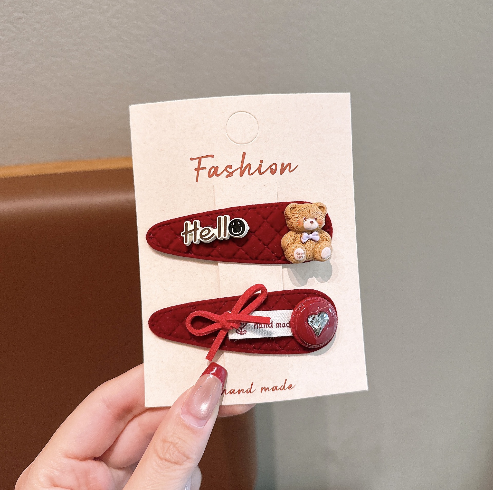 Año Nuevo vino rojo terciopelo para niños pinzas de cabello bebés estilo chino rojo chicas de dibujos animados pinzas de estilo lateral