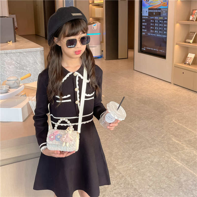 Ins nuevo estilo bolso de las niñas perla estilo chanel bolsa de moda portátil de lana pequeña flor moda chica princesa bolsa de mensajero