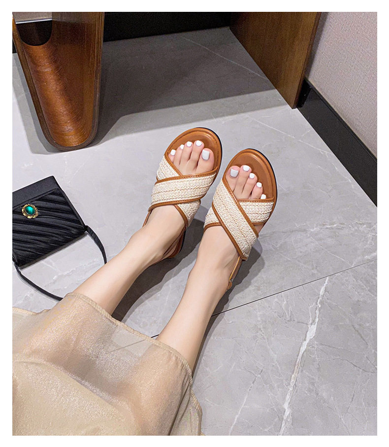Dép sandal nữ quai chéo mũi tròn hở ngón đế dày phối màu, đế cao 3 cm — Màu Mơ (Dép lê), Màu Mơ (dép), Màu nâu (dép), Màu đen (dép) chi tiết 59