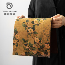 中式禅意香云纱小茶席轻奢短款桌布垫子复古布艺茶道配件双面加厚