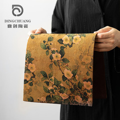 中式禪意香雲紗小茶席輕奢短款桌布墊子復古布藝茶道配件雙面加厚