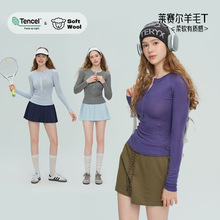2026春季瑜伽服女天丝莱赛尔天奴丽丝羊毛运动休闲纽扣健身长袖