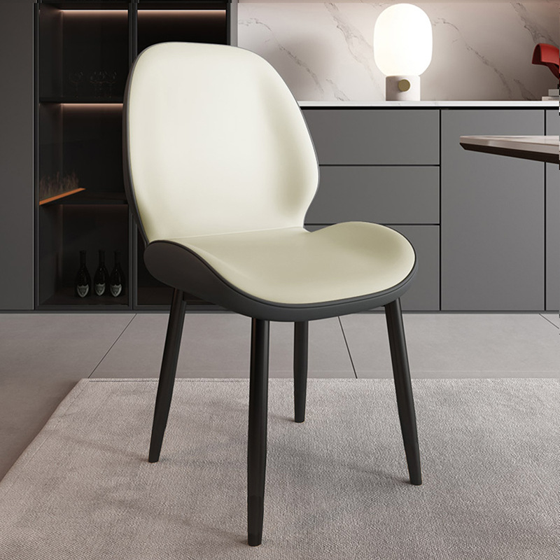 Butterfly Chair Cuero gris blanco-patas negras carbono-Bolso suave de madera