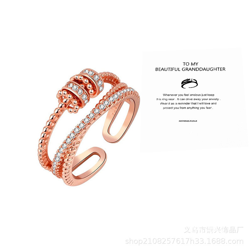 Transfronteriza Amazon Transferencia de alivio de presión giratoria perlas de cobre micro incrustaciones de anillo de circón para el regalo del Día DE LA Madre completo