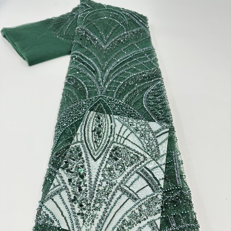 Semillas de melón sequinaria ventilador tubo de perlas tela bordada moda lujosa vestido de boda francés vestido de moda tela