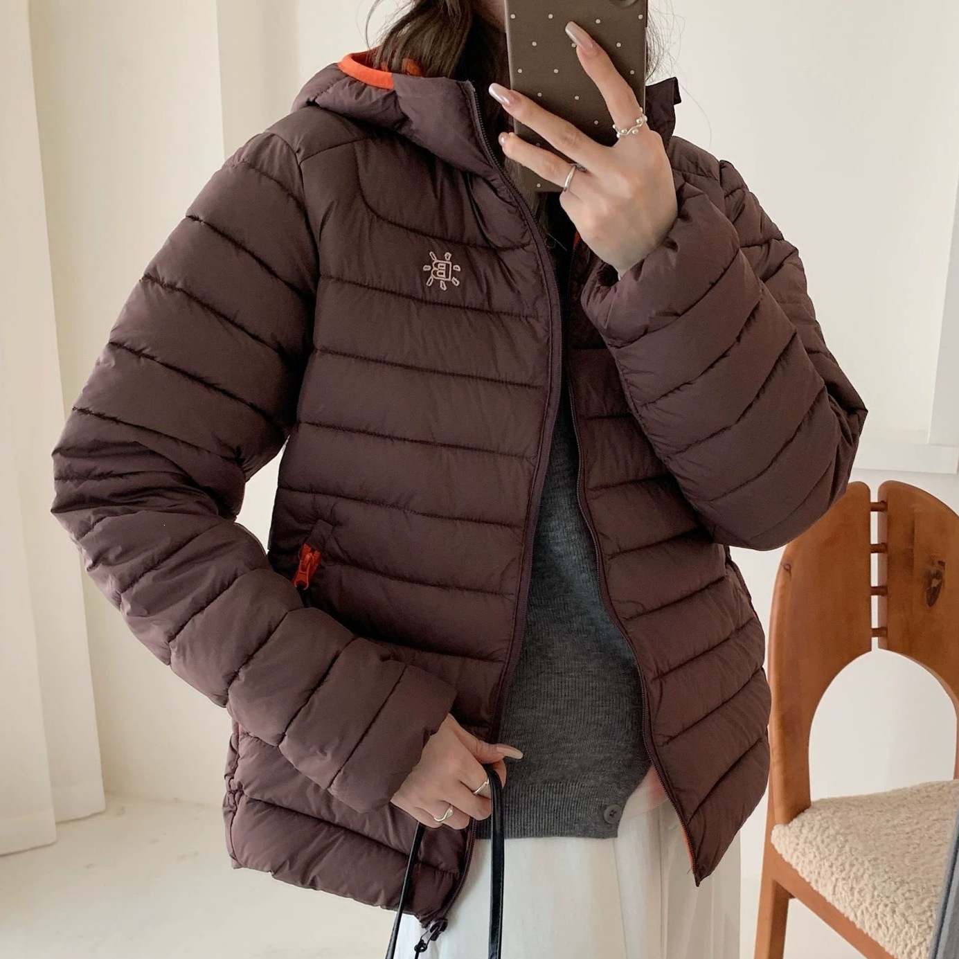 미니멀 스타일 갈비 보온 후드 면복 2026년 겨울 신상 패션 한국판 루즈한 면옷 두꺼운 외투