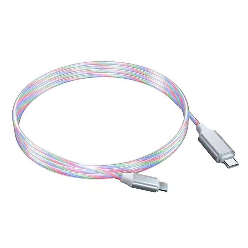 Cable de datos de flujo de colorido en stock para Apple Android Tipo-C LED LED de carga rápida 2.4A cable de carga rápida