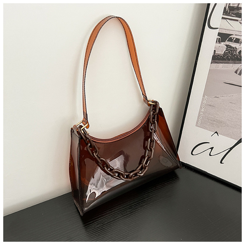 Summer New Fashion Women's Bag ins Small Fresh Jelly Bag Solid Color Transparent Women's Underarm Bag Shoulder Small Bag